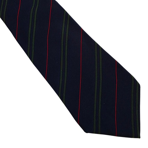 Sr David Indian Army Service Corps Tie Navy Red Green Stripe Silk Made in‎ Italy - Picture 2 of 5